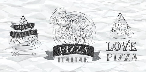 Pizza logos, icons and a slice of pizza