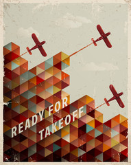 Retro Geometric Pattern with clouds and airplanes.