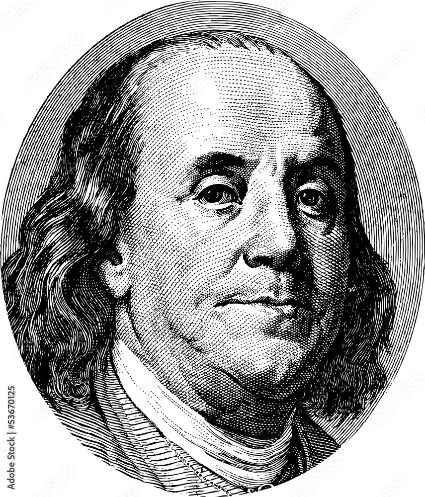 Benjamin Franklin portrait - obrazy, fototapety, plakaty 