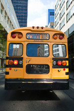 Typical Yellow New York Style School Bus At New York City