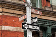 Street signs and traffic lights in New York, USA