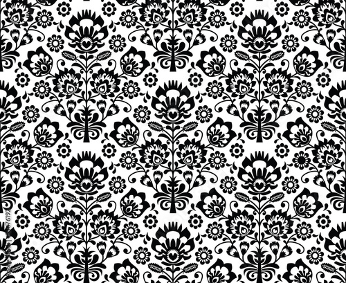 Naklejka na meble Seamless floral polish pattern in black and white