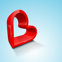 Sticker - 3d red heart on blue background, love concept.