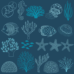 Wall Mural - Underwater life design elements