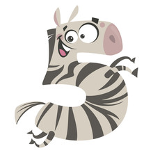 Number 5 Excited Cartoon Zebra Gallop