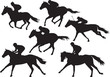 Set of racing horses with jockeys vector drawings