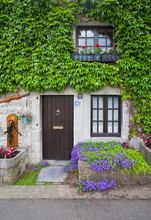 Traditional Old Porch With Flowers And Ivy. Belgium