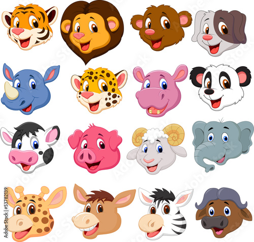 Naklejka dekoracyjna Cartoon animal head collection set