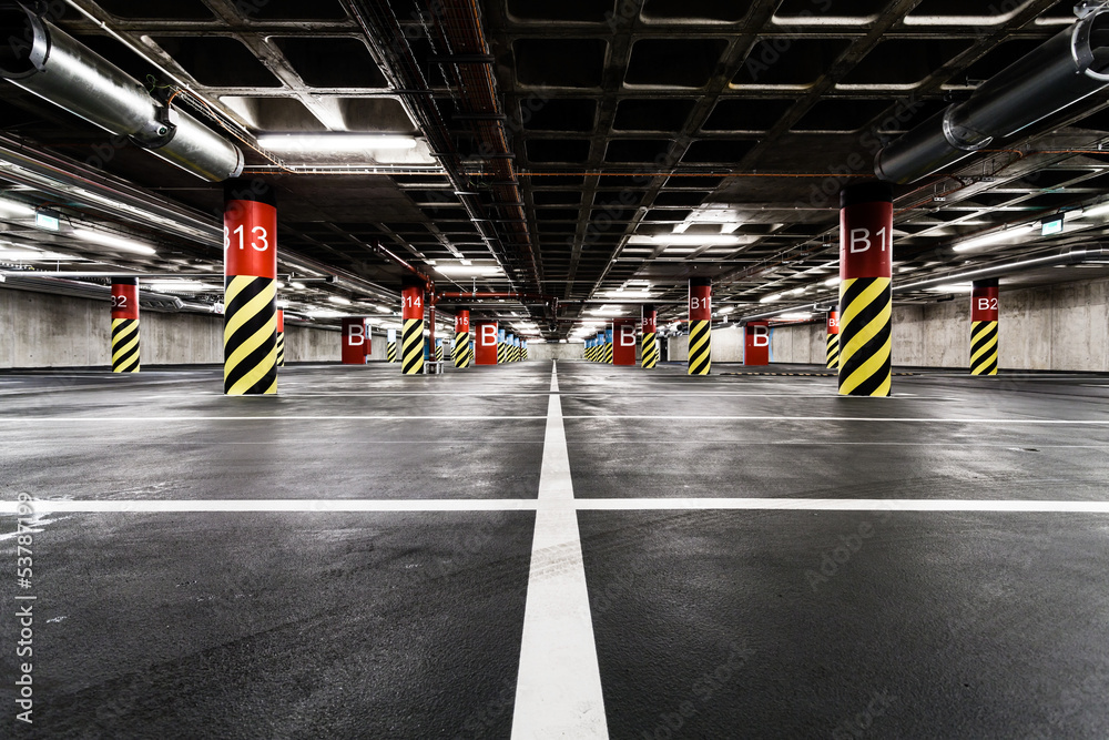 Parking garage underground interior - obrazy, fototapety, plakaty 