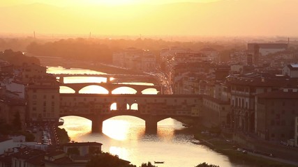 Fototapete - Bridges of Florence over the Arno River at sunset, Italy
