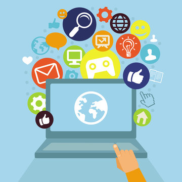 Vector laptop with social media icons