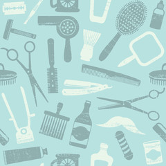 Vintage barber shop related seamless pattern 2