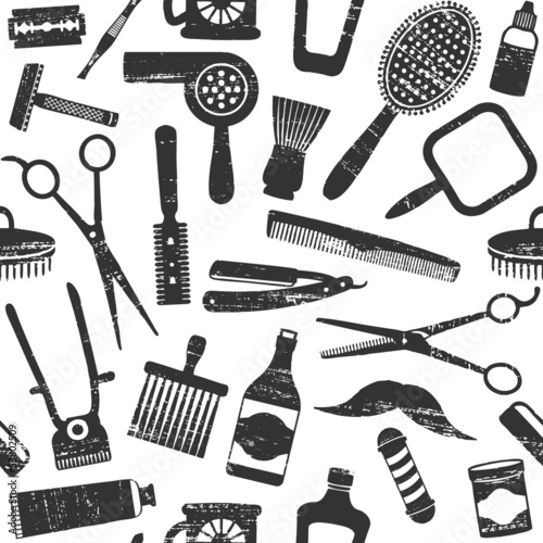 Vintage barber shop related seamless pattern 1 Poster