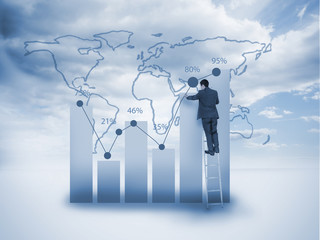 Poster - Businessman standing on a ladder and drawing a chart