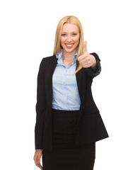 Poster - young businesswoman with thumbs up