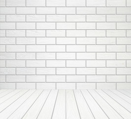 Sticker - white wood wall (block style) and wood floor background