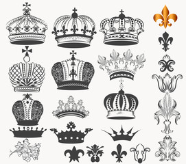 Canvas Print - collection of vector vintage royal crowns for design