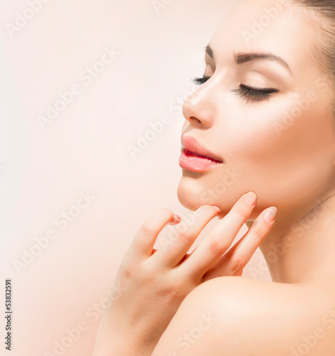 Fototapeta do kuchni Spa Girl. Beautiful Young Woman Touching Her Face