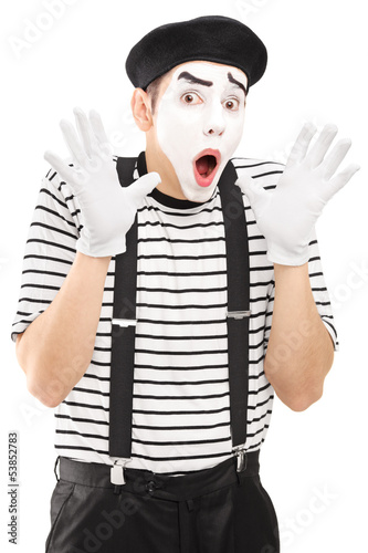 Naklejka dekoracyjna Male mime artist gesturing with his hands excitement