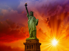 Wonderful Upward View Of Statue Of Liberty, Symbol Of New York C