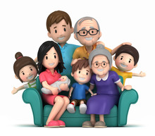 3D Render Of Grandparents With Grandchildred