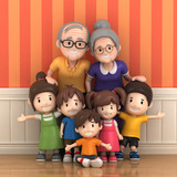 Fototapeta  - 3D render of grandparents with grandchildred