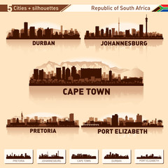 Wall Mural - City skyline set 5 silhouettes of South Africa