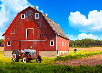 Wall Mural - American Farmland With Blue Cloudy Sky