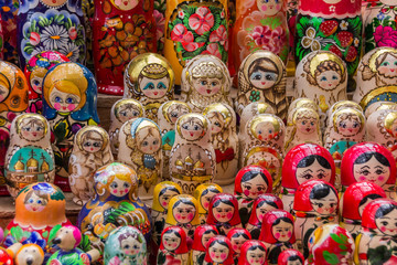 Colorful russian wooden dolls