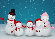 Family Of Snowman Christmas Background