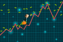 Businessman Catching Money Climbing Upward Graph