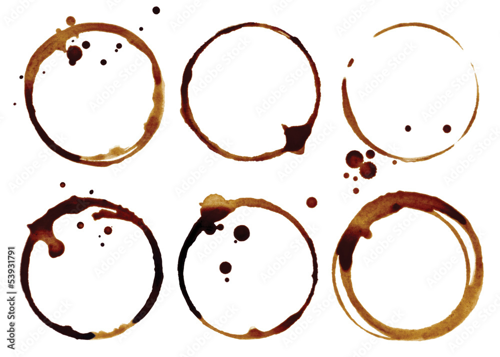 Coffee cup rings isolated on a white background - obrazy, fototapety, plakaty 