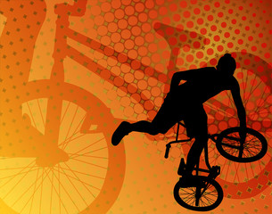 Poster - stunt bicyclist on the abstract background - vector