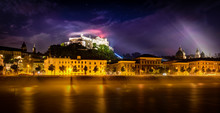 Night View Of Salzburg, Austria .
