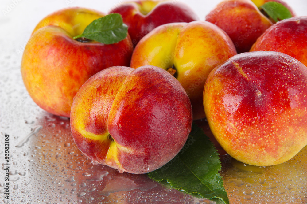 Peaches on metal background