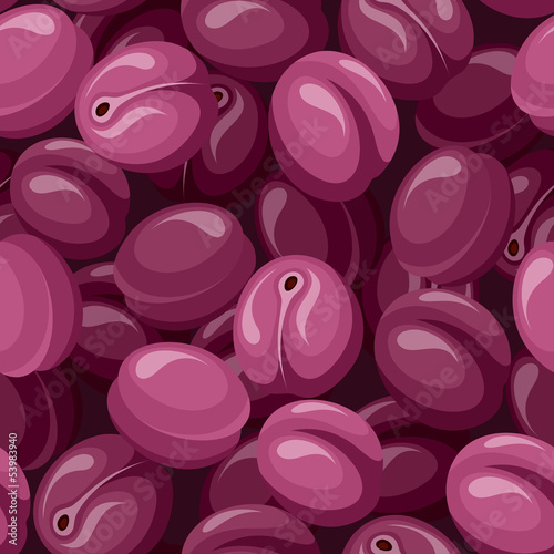 Naklejka - mata magnetyczna na lodówkę Seamless background with plums. Vector illustration.
