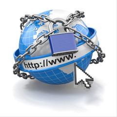 Fototapete - Internet security comcept. Earth and lock.