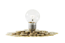 Research Funding Concept Light Bulb On Pile Of Coins