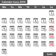 Sticker - Calendar icons, June 2014