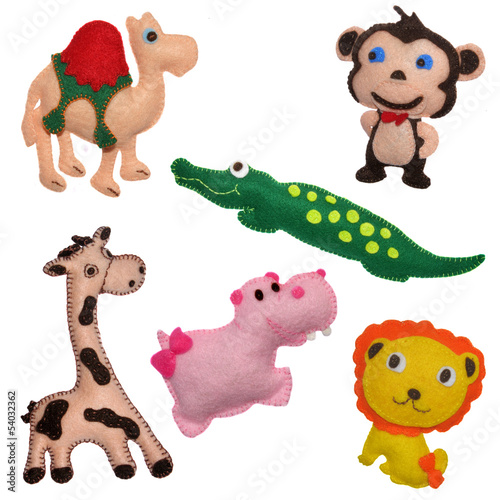 Fototapeta na wymiar Felt toys safari animals