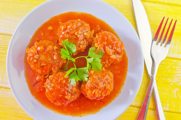 Sticker - meat ball with tomato sauce