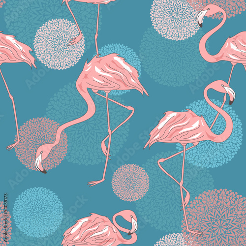 Naklejka ścienna Seamless pattern of flamingos