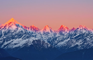 scene of sunset on mountain peaks 