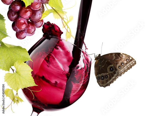 Naklejka - mata magnetyczna na lodówkę Ripe grapes and wine glass