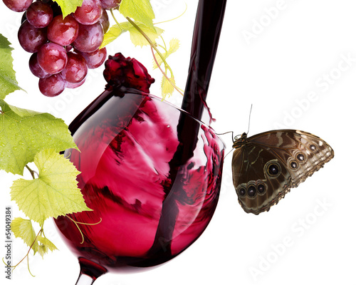 Obraz w ramie Ripe grapes and wine glass