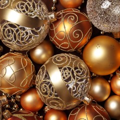 Wall Mural - Golden Christmas ornaments background.