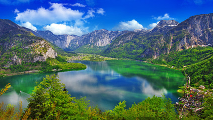 Poster - amazing Alpine lakes, Hallstatt, Austria