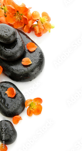 Naklejka na kafelki Spa stones and flowers isolated on white