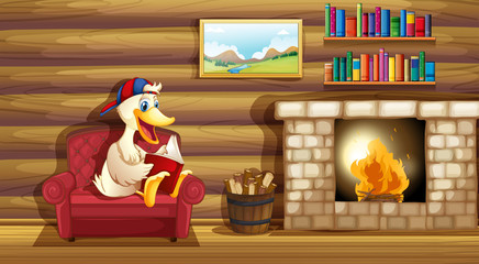Aufkleber - A duck reading a book near the fireplace
