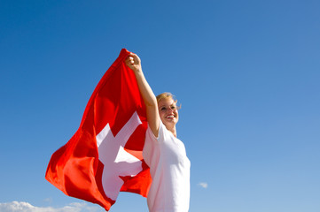 Canvas Print - Frau mit Schweizer Flagge